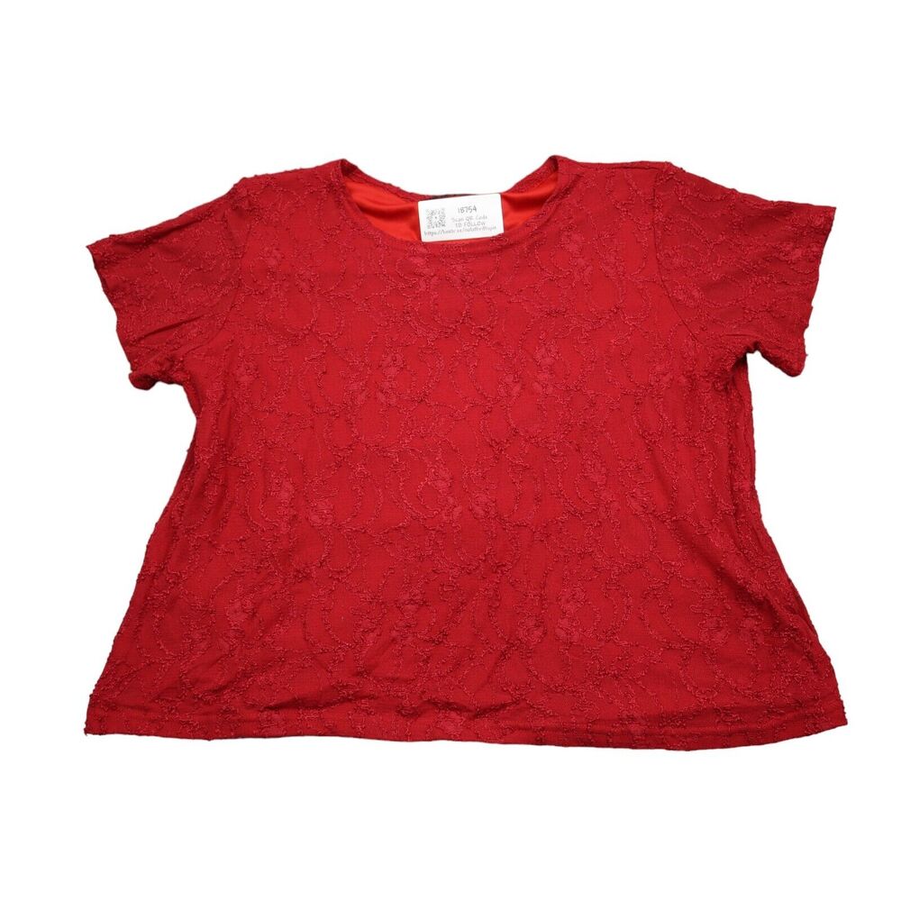 JONDEN Shirt Womens Red Short Sleeve Round Neck Pullover Basic Blouse